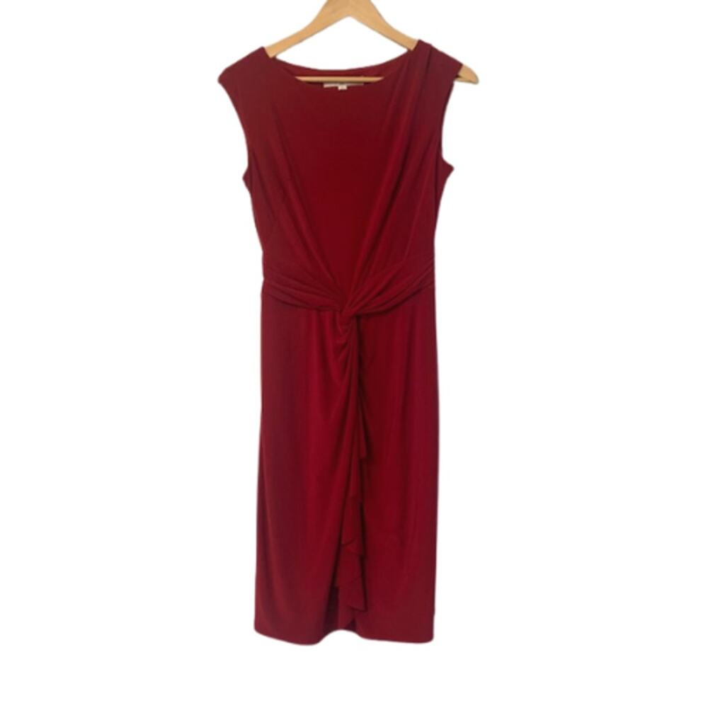 EVAN-PICONE Red Sleeveless Knot Gather Front Dress | 4